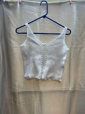 White Lace-Front V-Neck Knit Camisole